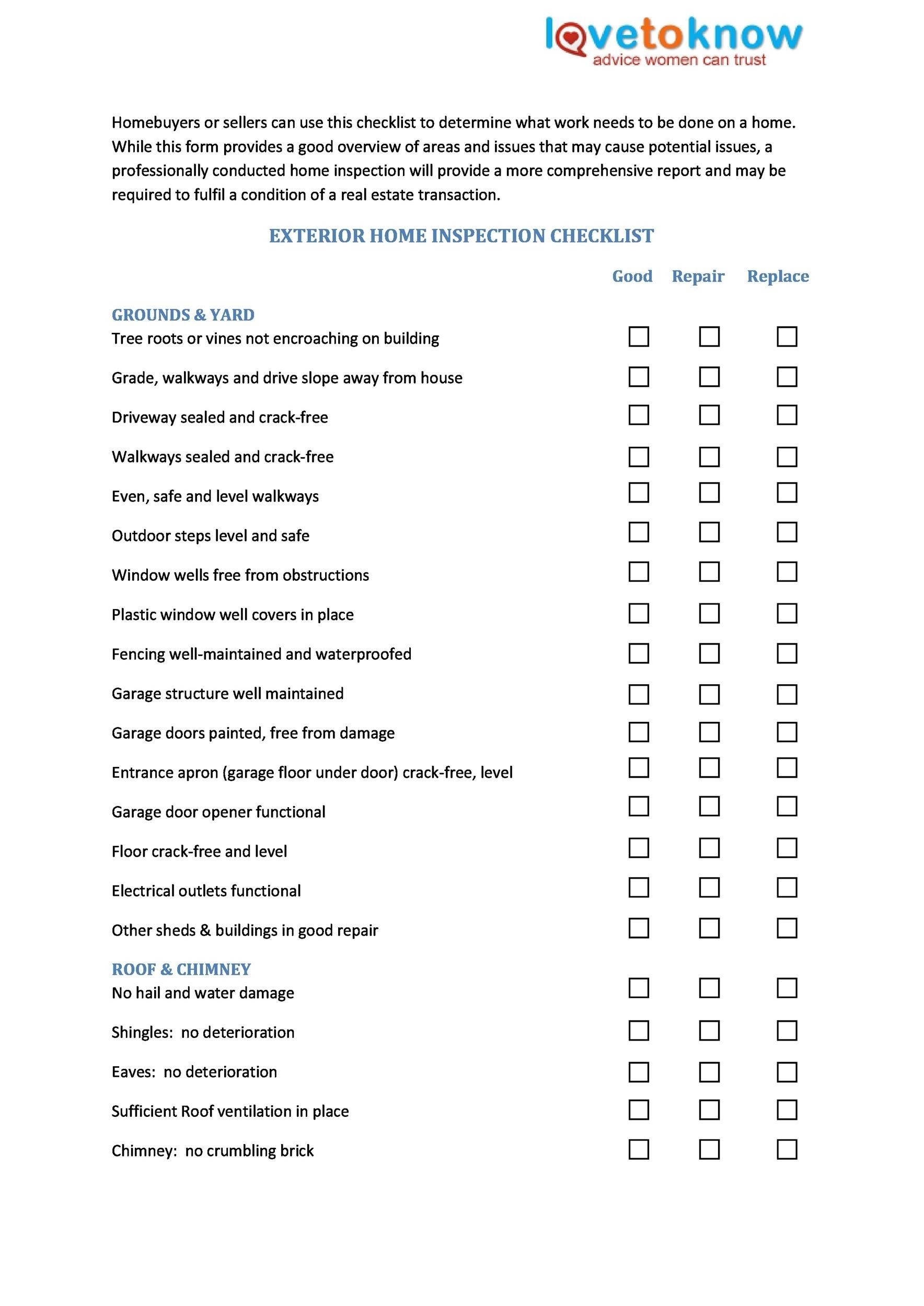 20 Printable Home Inspection Checklists Word PDF 