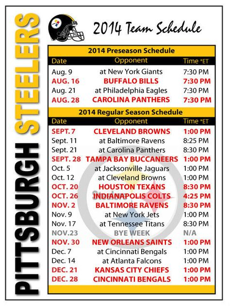 2014 Pittsburgh Steelers Football Schedule Magnet 