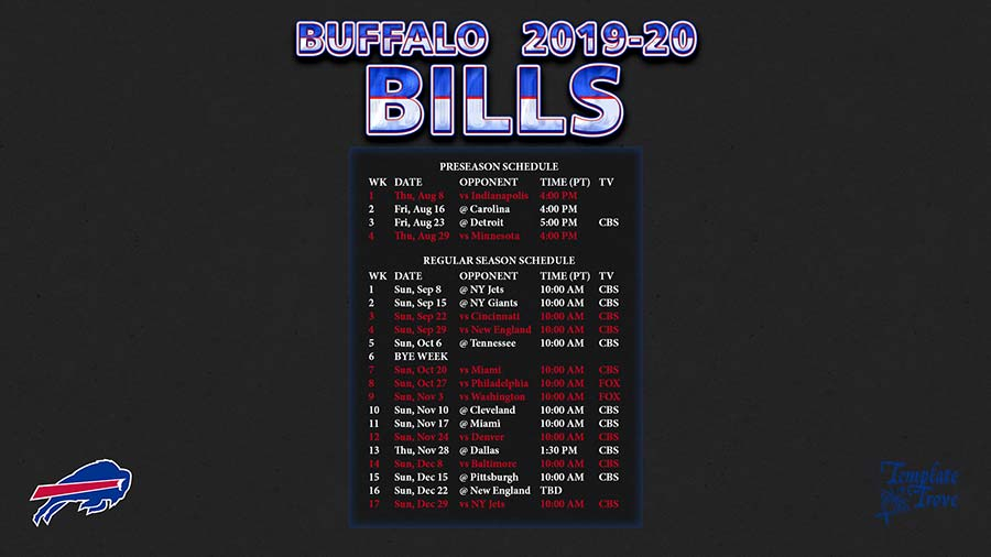 2019 2020 Buffalo Bills Wallpaper Schedule