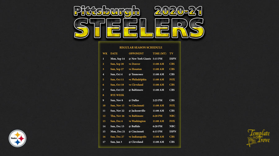 2020 2025 Pittsburgh Steelers Wallpaper Schedule