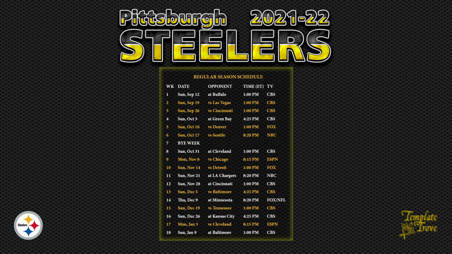 Pittsburgh Steelers Season Schedule For 2021