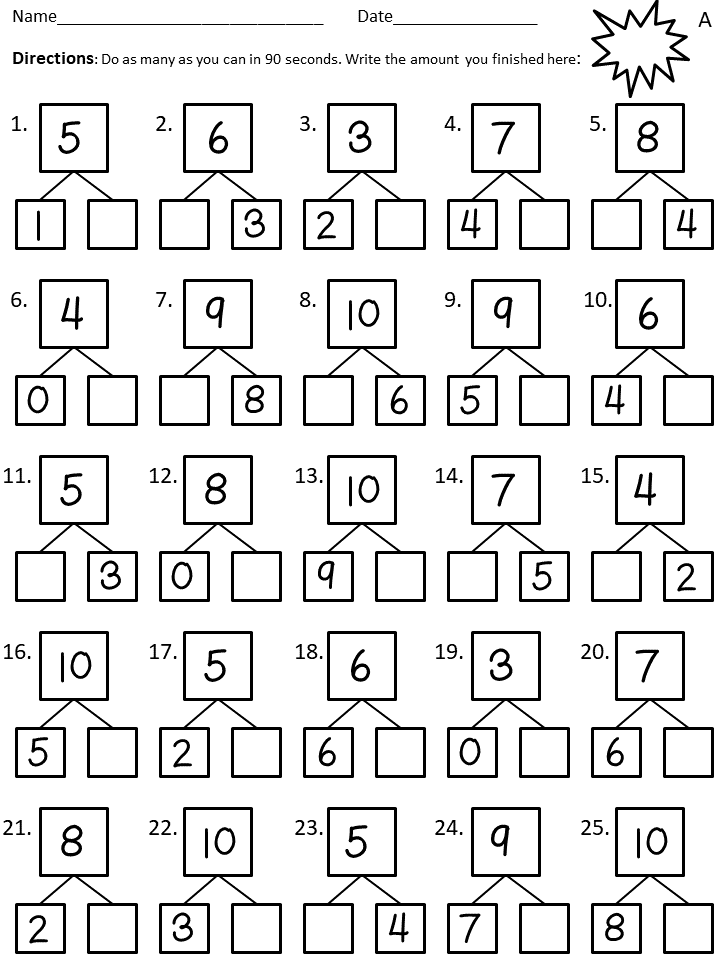 Addition Number Bond Fluency Worksheets Made By Teachers