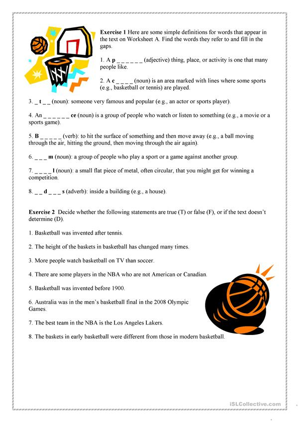 Basketball Worksheet Free ESL Printable Worksheets Made 