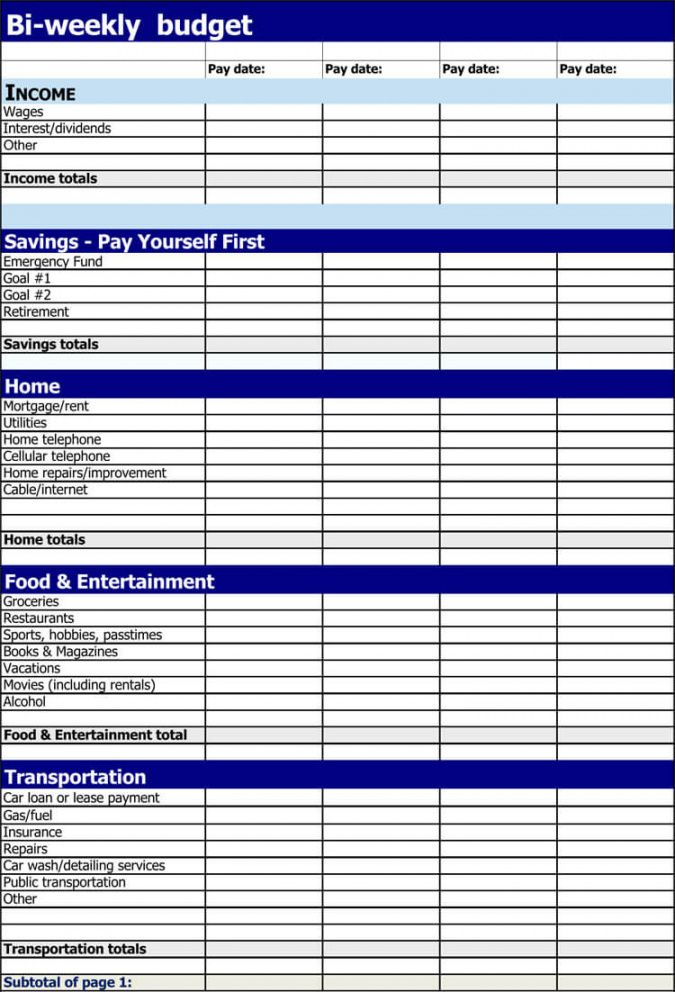 Bi Weekly Budget Template