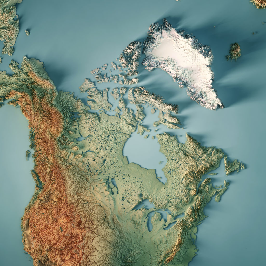 Canada 3D Render Topographic Map Water Canada