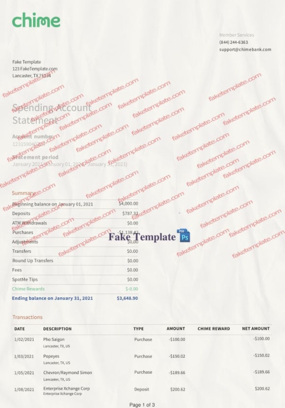 Chime Bank Statement Template Fake Chime Bank Statement