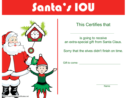 Christmas IOU Certificate Printable Certificate