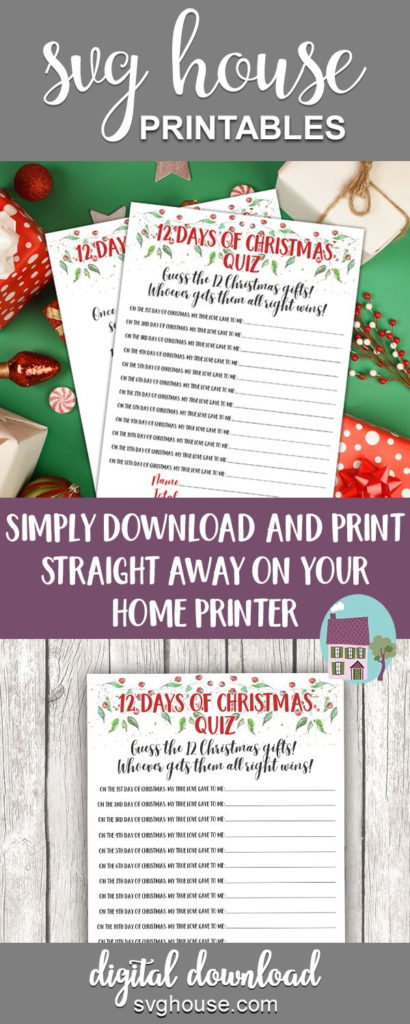 Christmas Quiz Printable Family Game 12 Days Of Christmas 