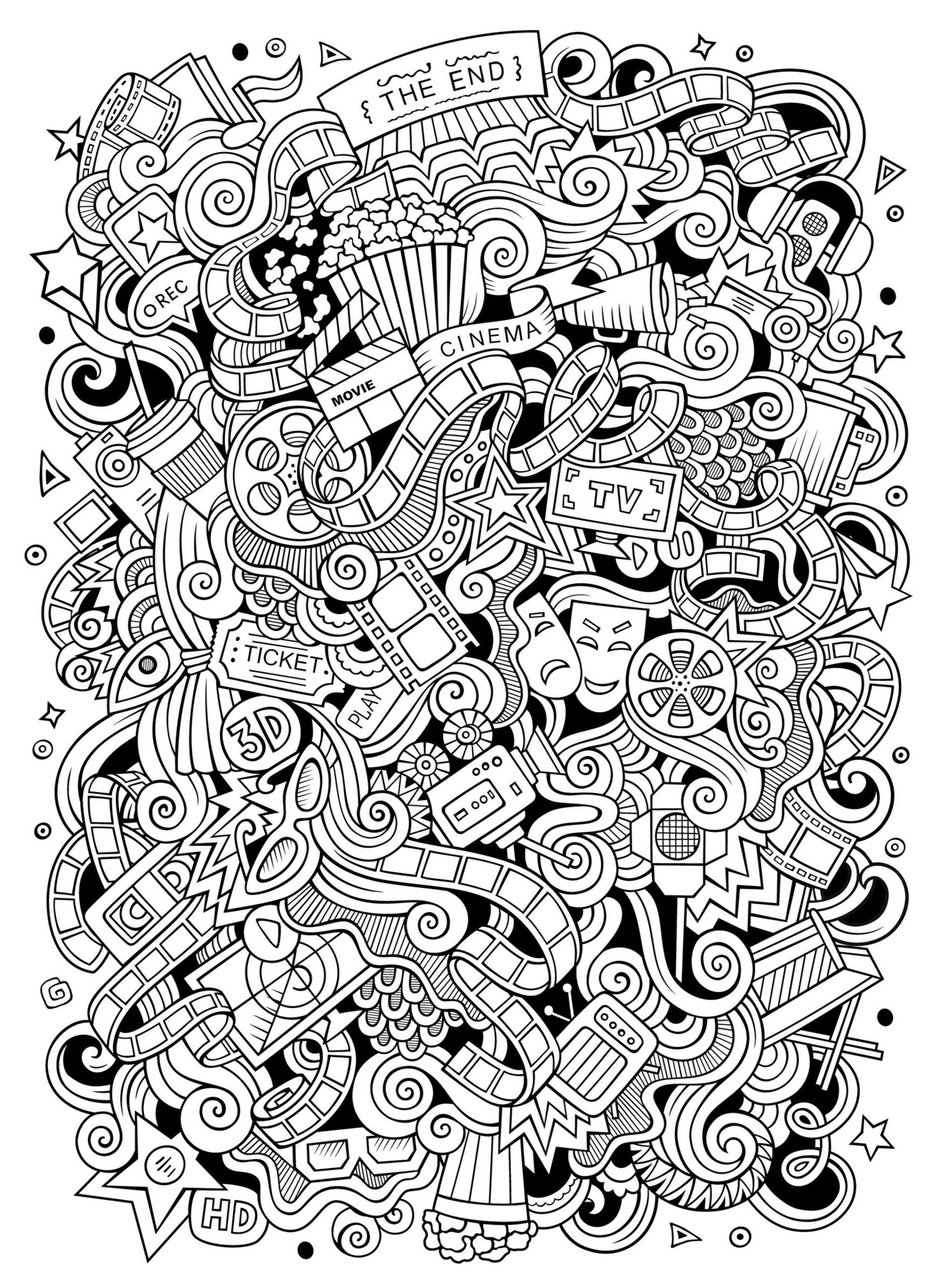 Cinema Doodle Doodle Art Doodling Adult Coloring Pages