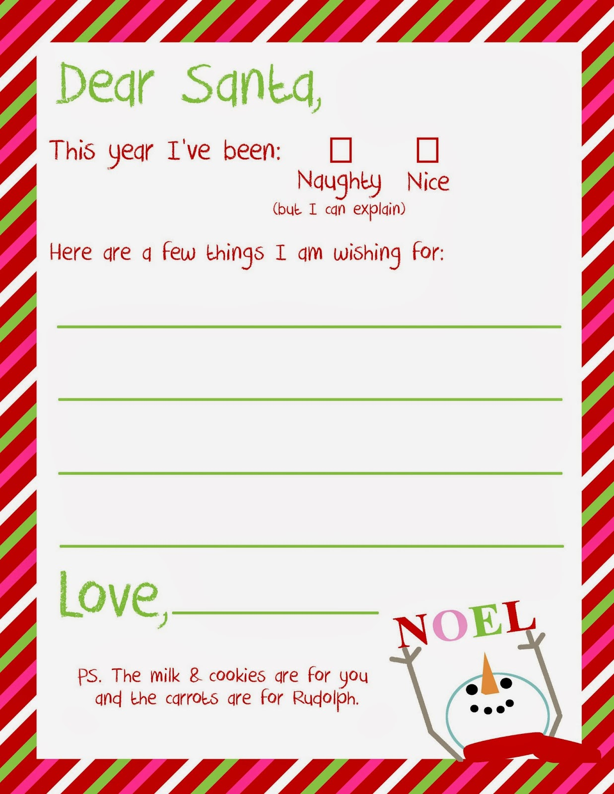 Dear Santa Letter Printable Delightfully Noted