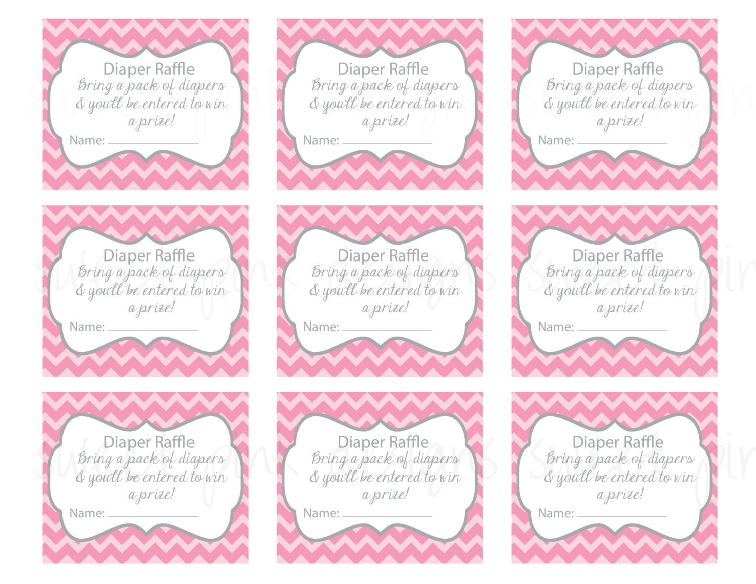 Diaper Raffle Ticket Grey And Pink Chevron