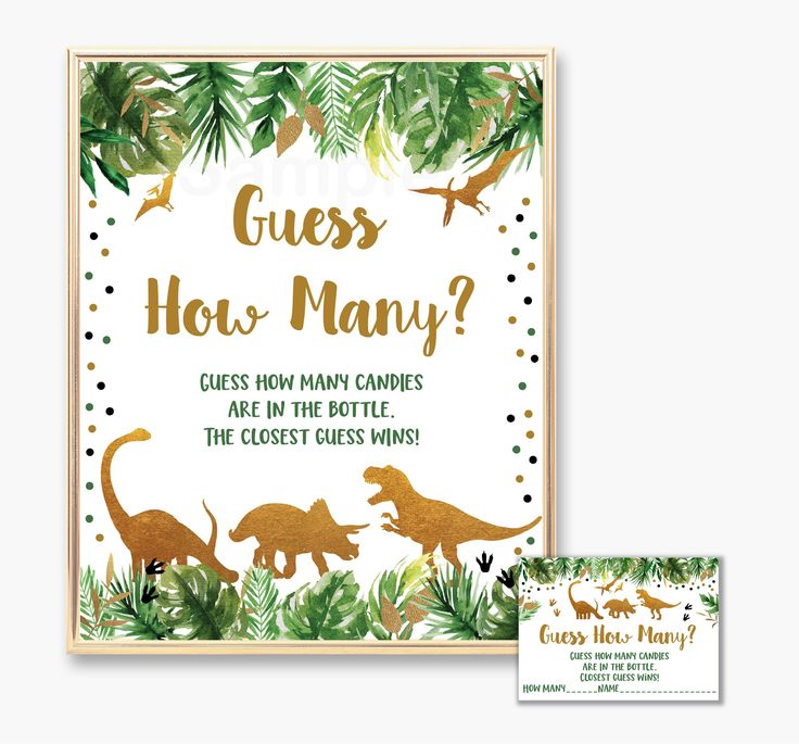 Dinosaur Guess How Many Game Dinosaur Baby Shower Gold 