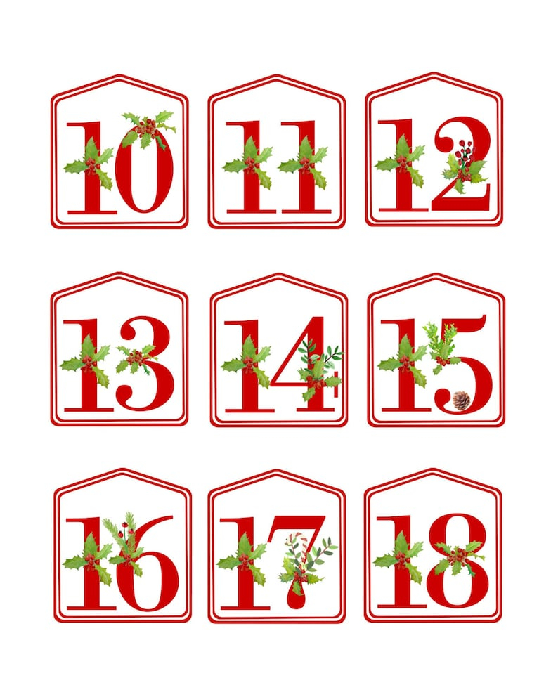 DIY Christmas Advent Calendar Red Printable Numbers 1 25 