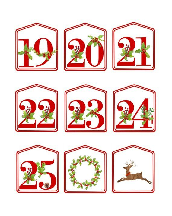 DIY Christmas Advent Calendar Red Printable Numbers 1 25 