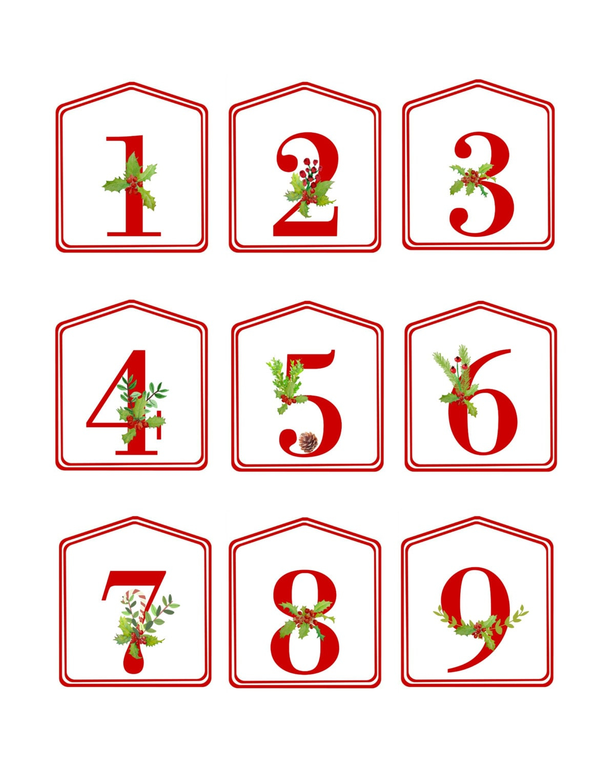 DIY Christmas Advent Calendar Red Printable Numbers 1 25