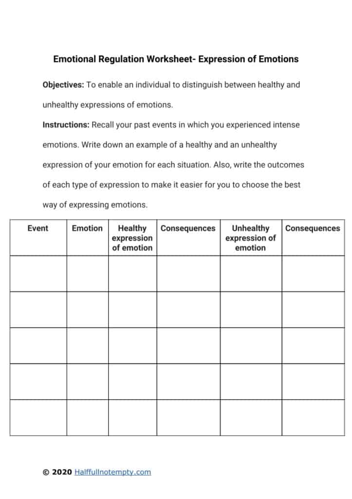 Emotional Regulation Worksheets 7 OptimistMinds