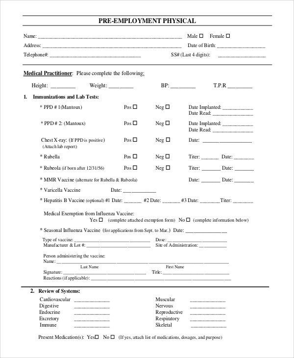 Employment Physical Form Template Fresh Sample Physical 