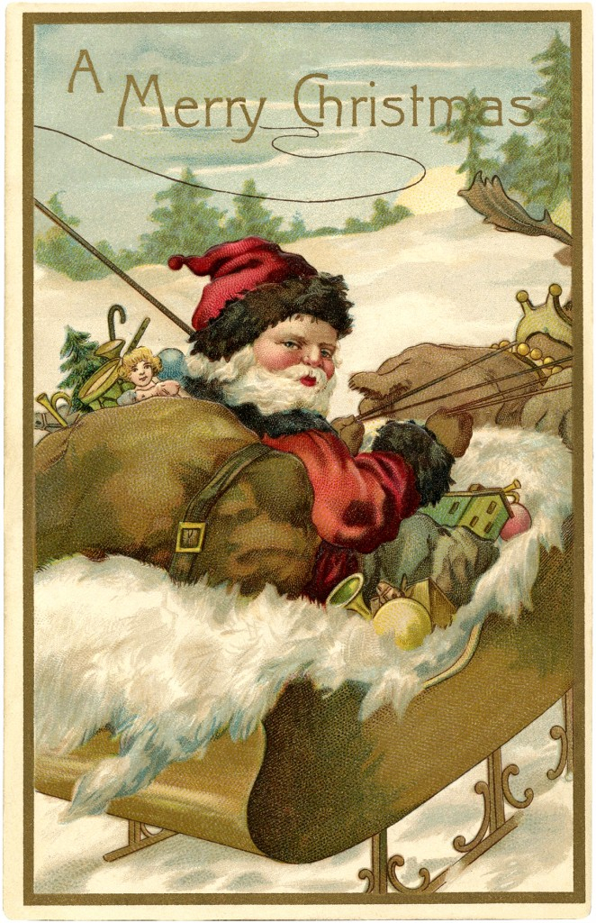 Fantastic Vintage Santa With Sleigh Image The Graphics 