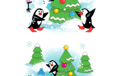 Find 7 Differences Christmas Tree Snowman And Penguins