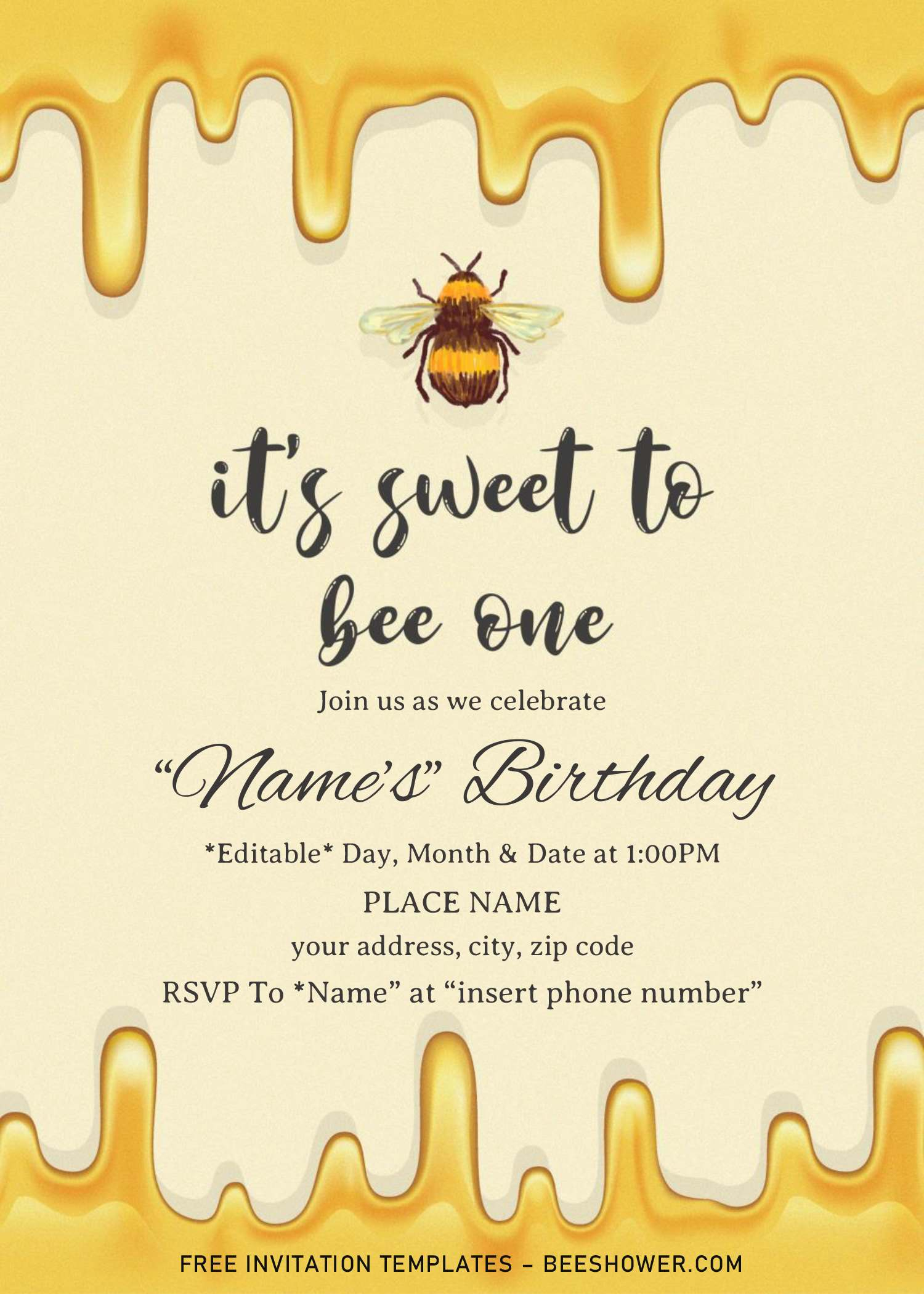 First Bee Day Baby Shower Invitation Templates For Word 