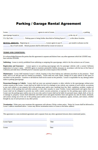 FREE 7 Garage Parking Rental Agreement Forms In PDF 