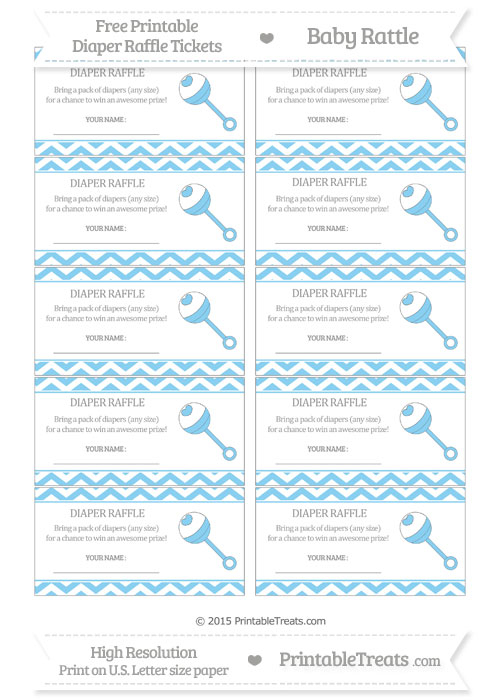 Free Baby Blue Chevron Baby Rattle Diaper Raffle Tickets 