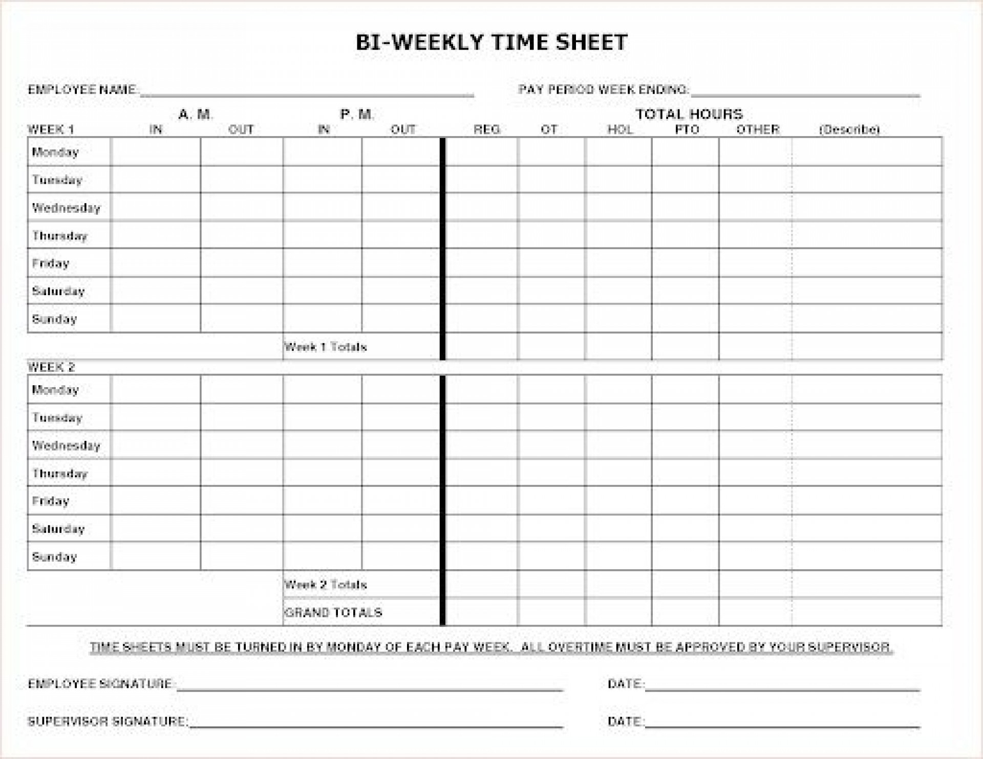 Free Bi Weekly Timesheet Template Addictionary