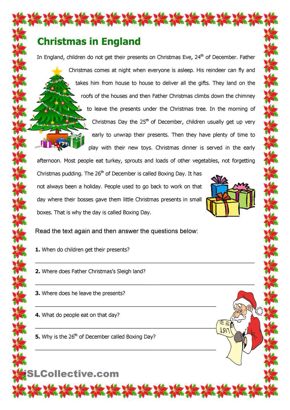 Free Christmas Reading Comprehension Worksheets 