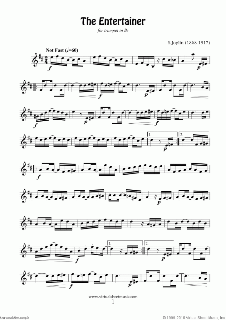 Free Joplin The Entertainer Trumpet Sheet Music PDF 