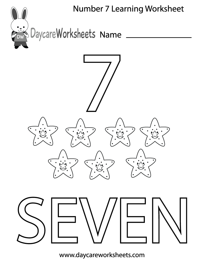 Free Preschool Number Seven Learning Worksheet