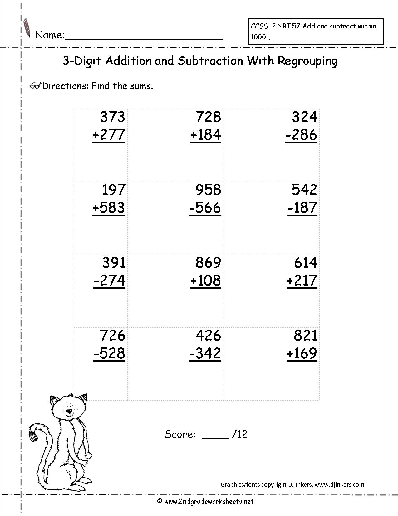 Free Printable 3 Digit Subtraction With Regrouping 