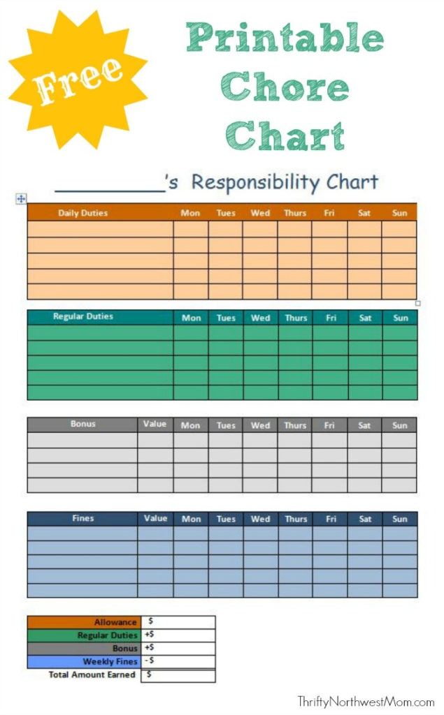 Free Printable Chore Chart For Kids Customize