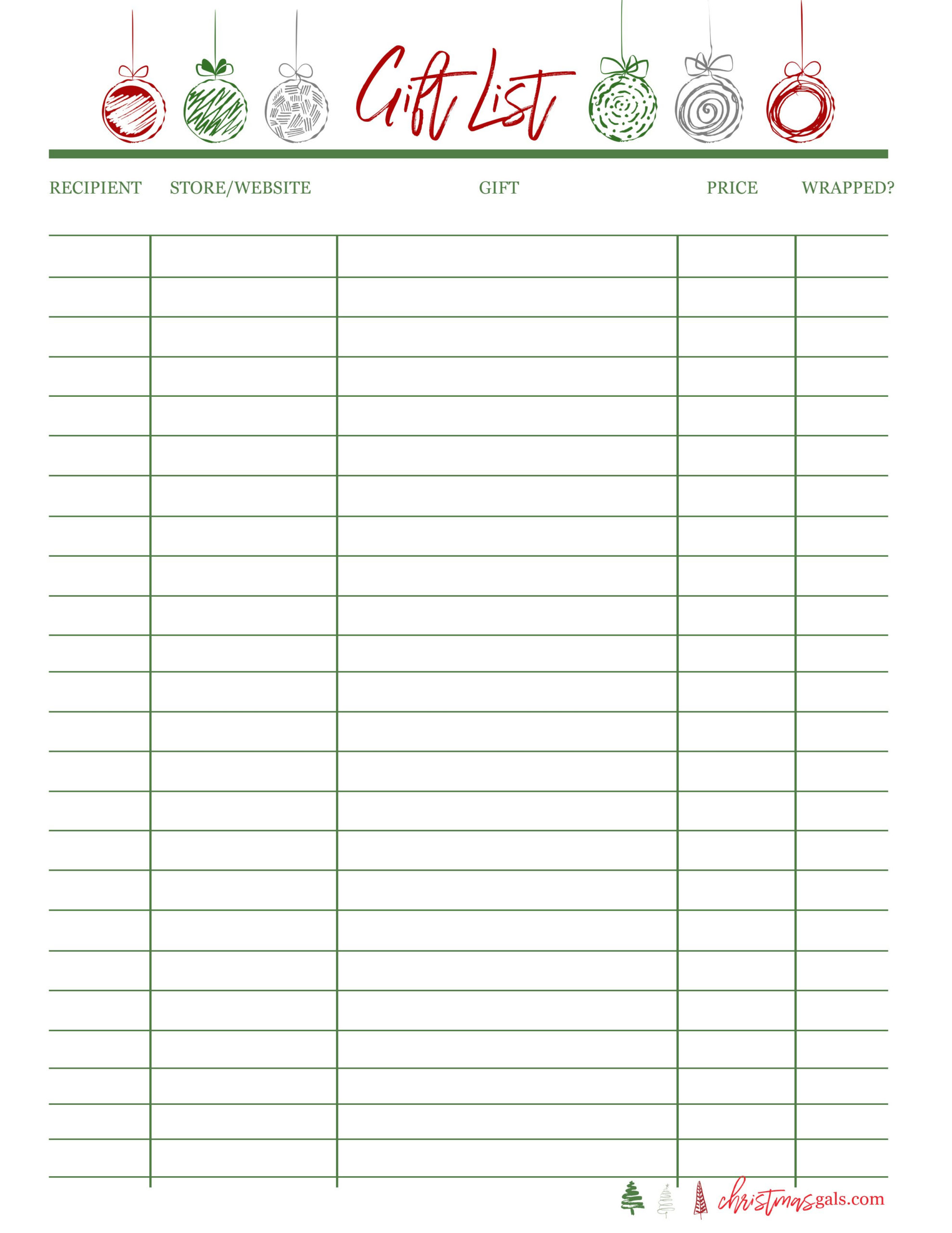 Free Printable Christmas Gift Tracker Gift Tracker