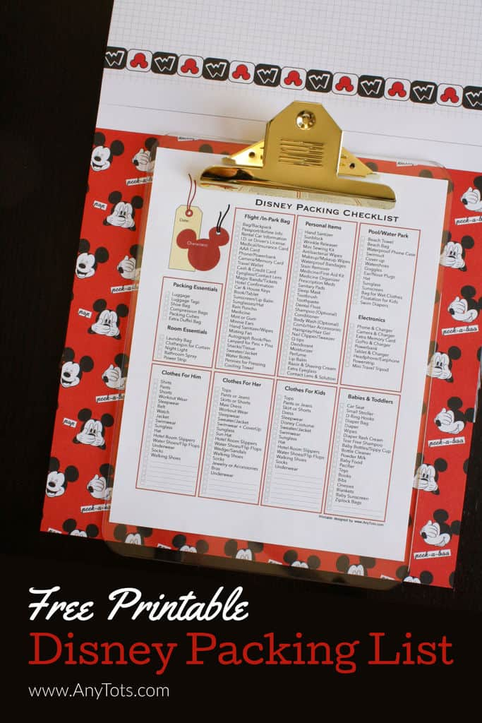 Free Printable Disney Packing List PDF Any Tots