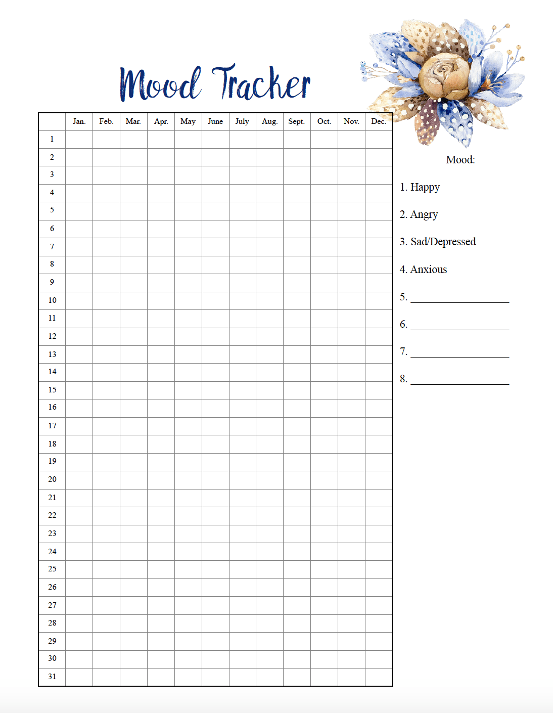 Free Printable Mood Tracker 4 Mood Tracker Charts