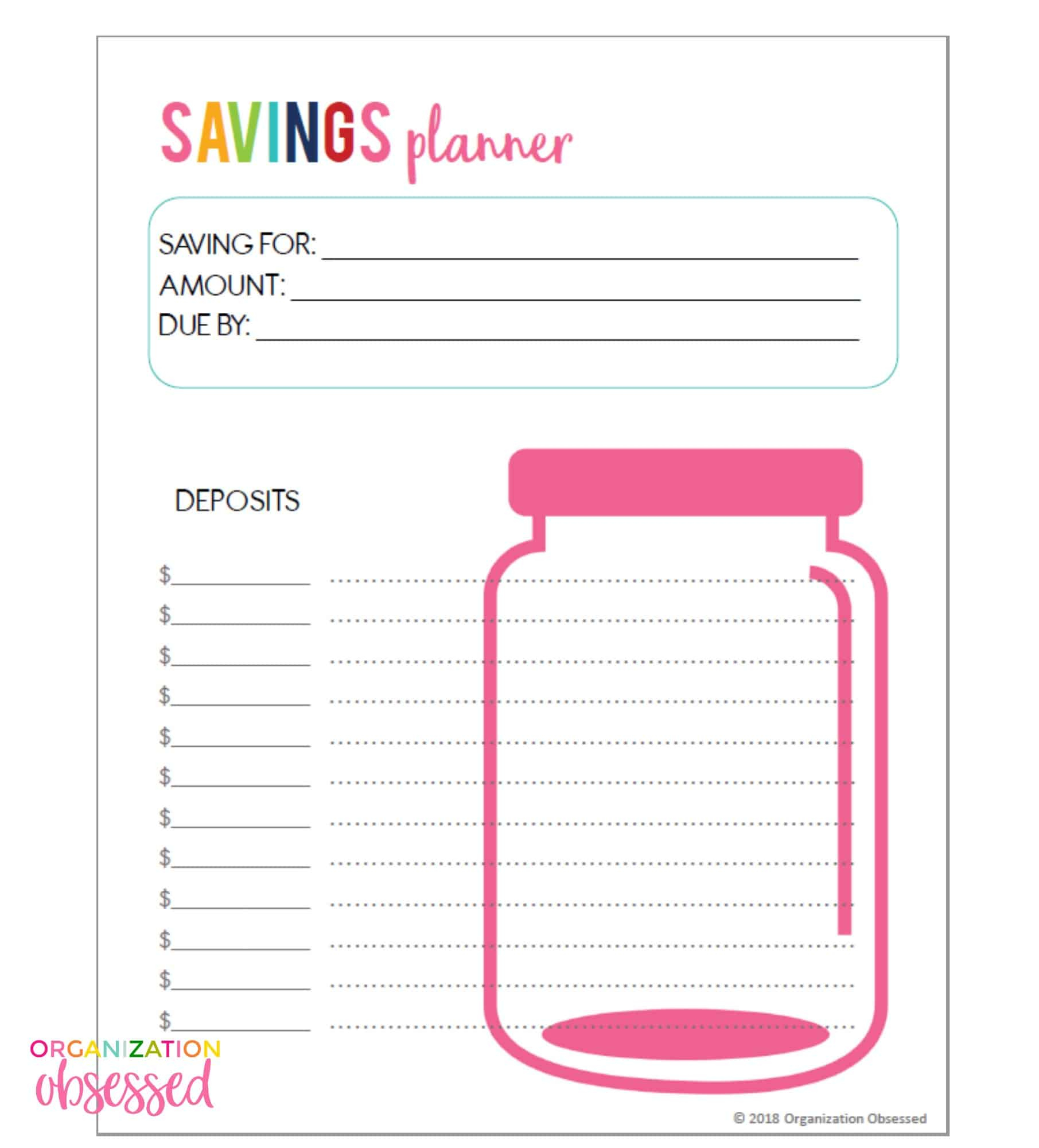 Free Printable Savings Tracker Organization Obsessed