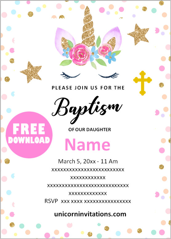 FREE Printable Unicorn Baptism Invitations Template 