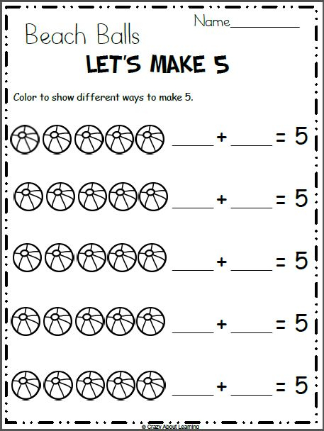 Free Summer Math Worksheet Addition To 5 Made By 