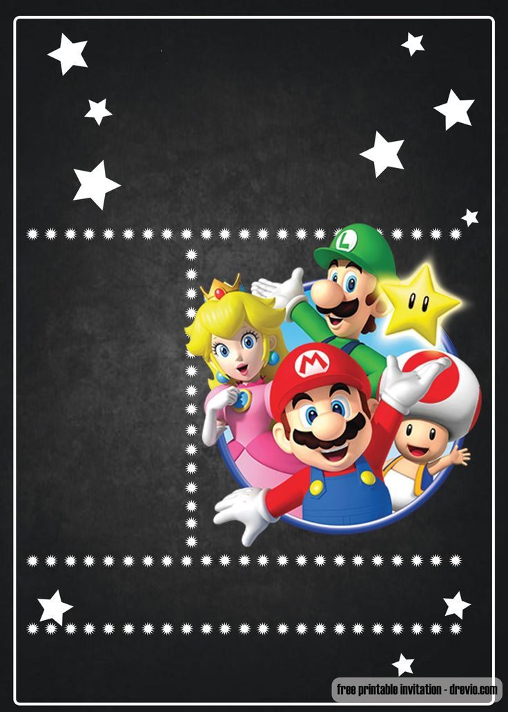 FREE Super Mario Chalkboard Invitation Template Super 