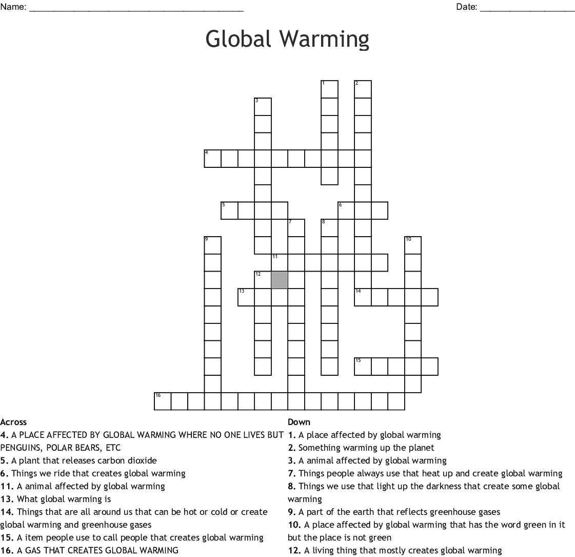 Global Warming Crossword Puzzle Printable Printable 