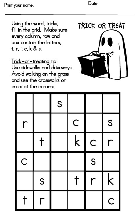 Halloween Games Sudoku Sight Words Reading Writing 