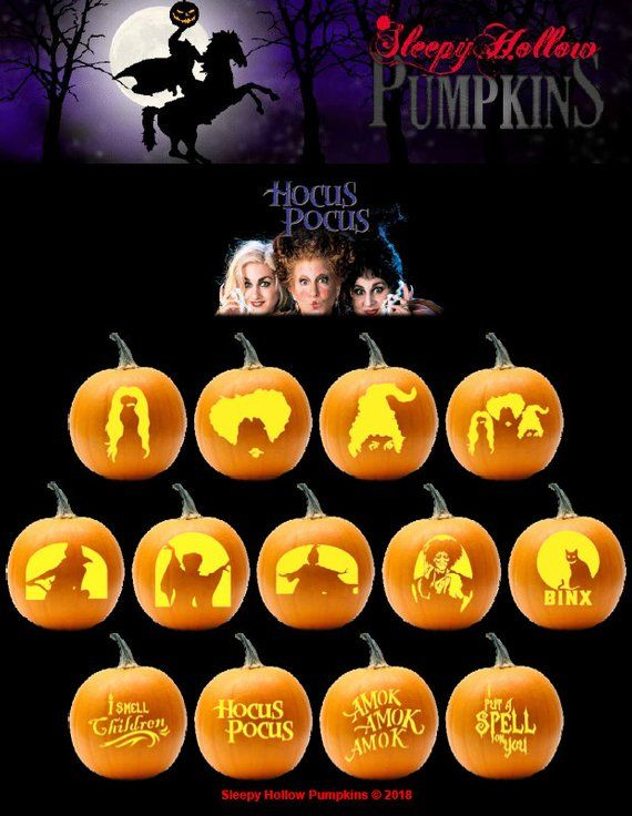 Hocus Pocus Pumpkin Carving Patterns Printable PDF Etsy 