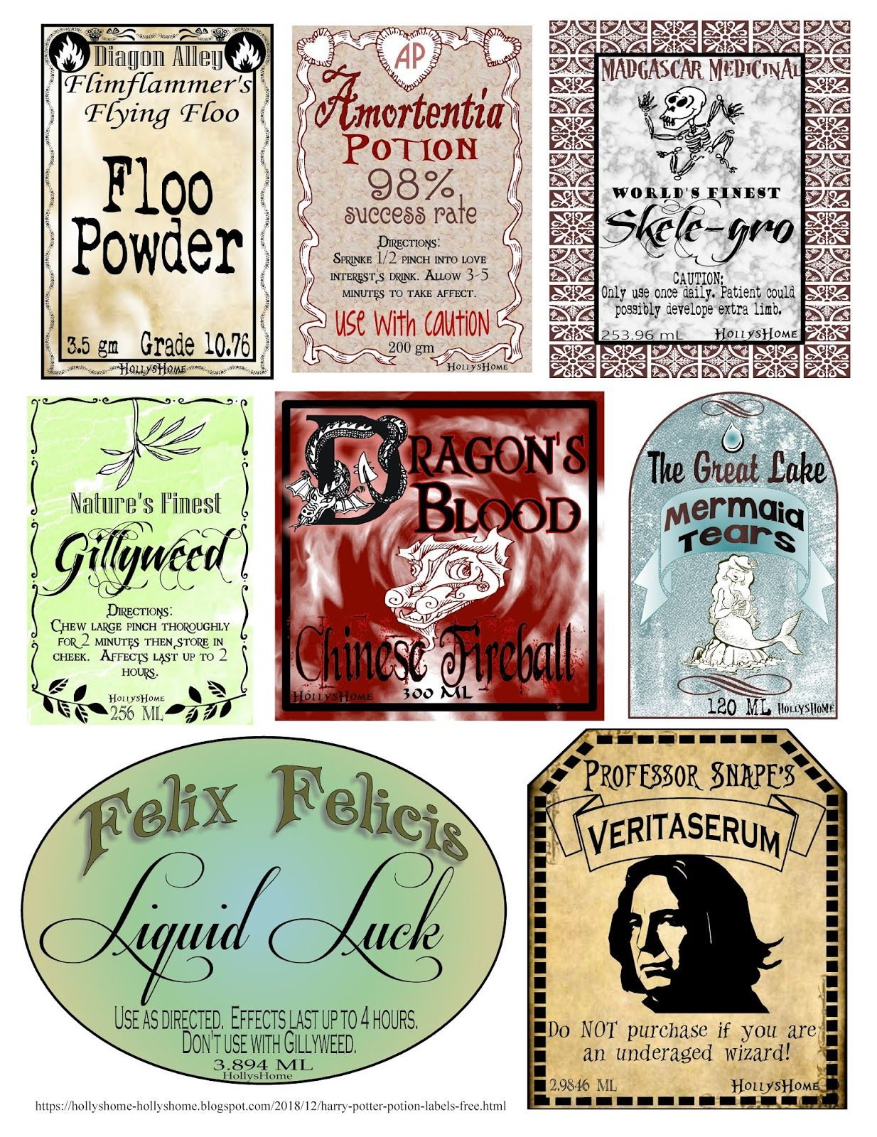 HollysHome Family Life Harry Potter Potion Labels Free 