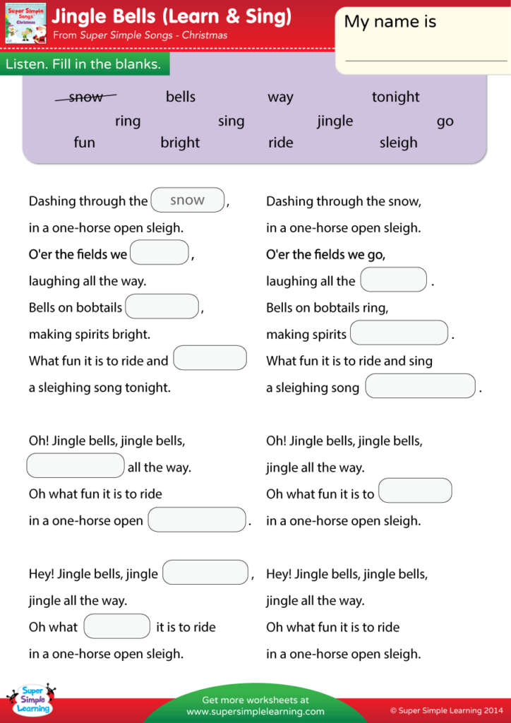 Jingle Bells Worksheet Fill In The Blanks Super Simple