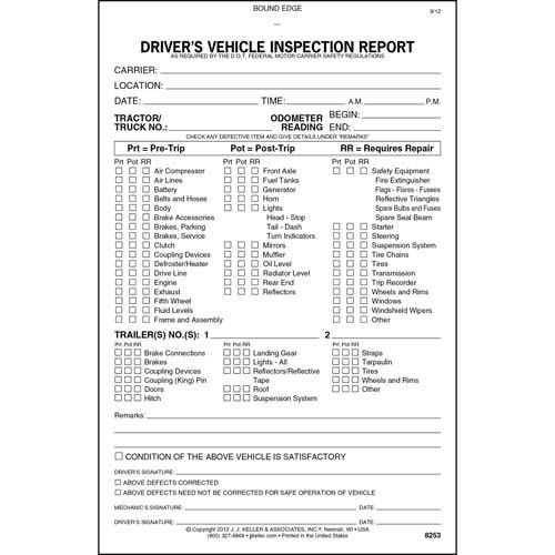 JJ Keller Detailed Drivers Vehicle Inspection Report With 