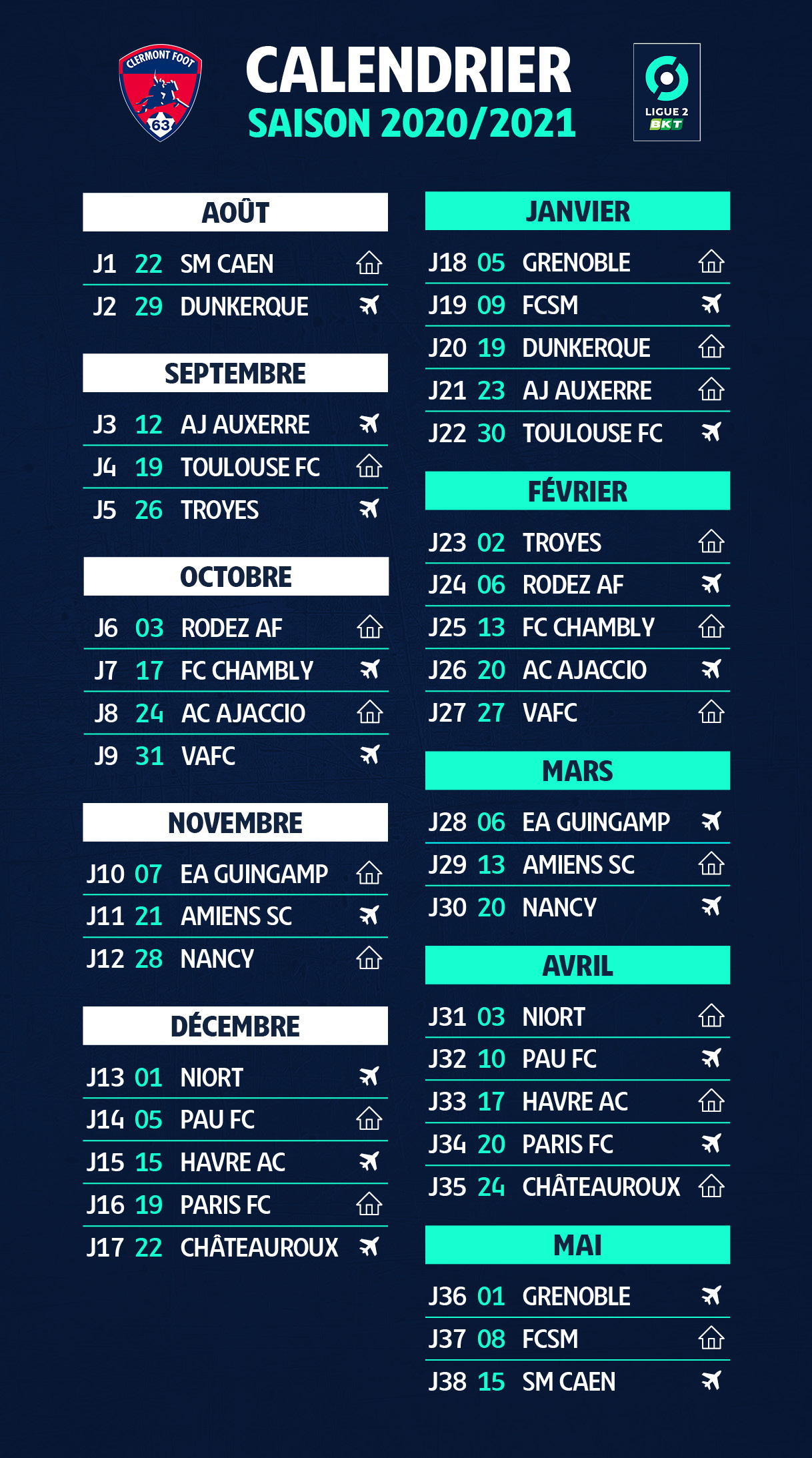 Le Calendrier 2020 2021 D voil Clermont Foot