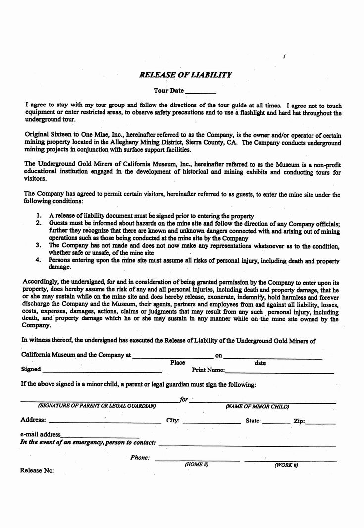 Liability Release Form Template Unique Printable Sample 