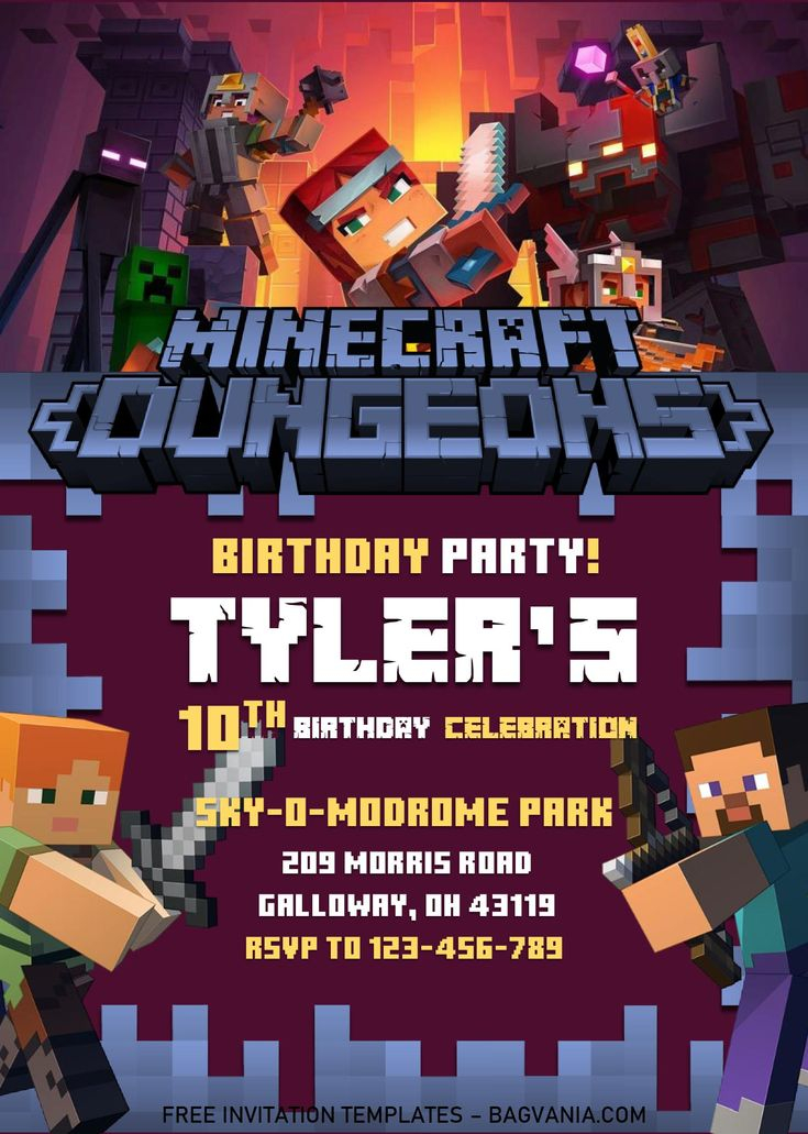 Minecraft Birthday Invitation Templates Editable With MS 