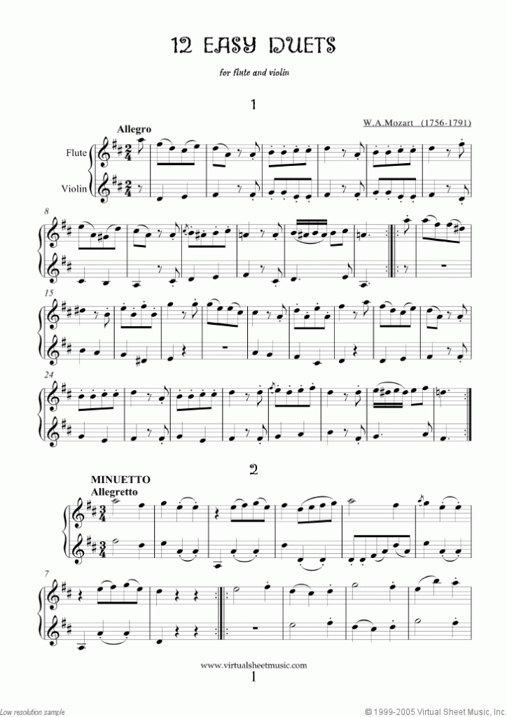 Mozart Easy Duets Sheet Music For Flute And Violin PDF 