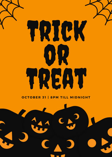 Orange And Black Trick Or Treat Halloween Flyer 